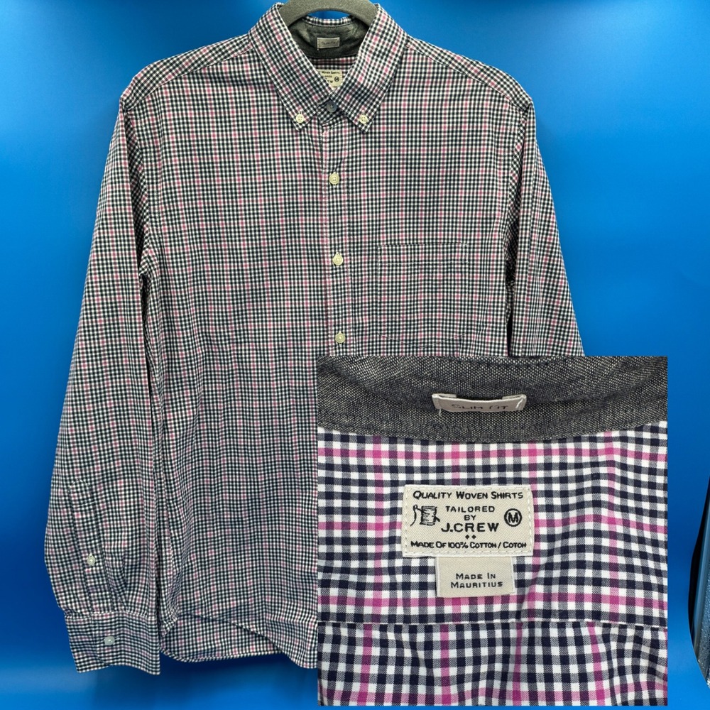 J. Crew Tailored Fit Gingham Button Down Shirt Mens Size Medium Long Sleeve